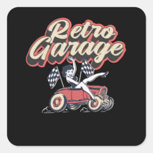 Workshop Retro Garage-auto-mechanische reparatie Vierkante Sticker