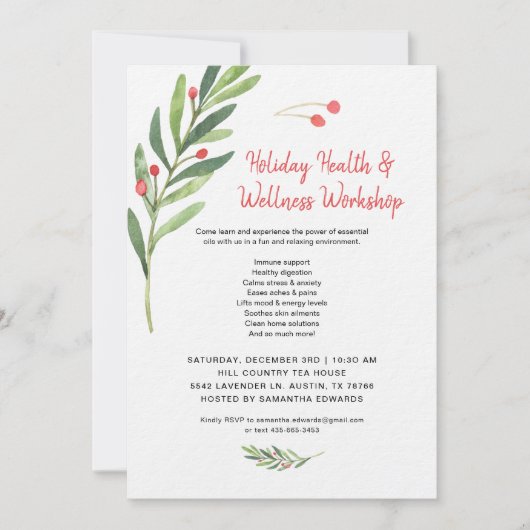 Workshop vakantiekst kerst essenti oils kaart (Voorkant)