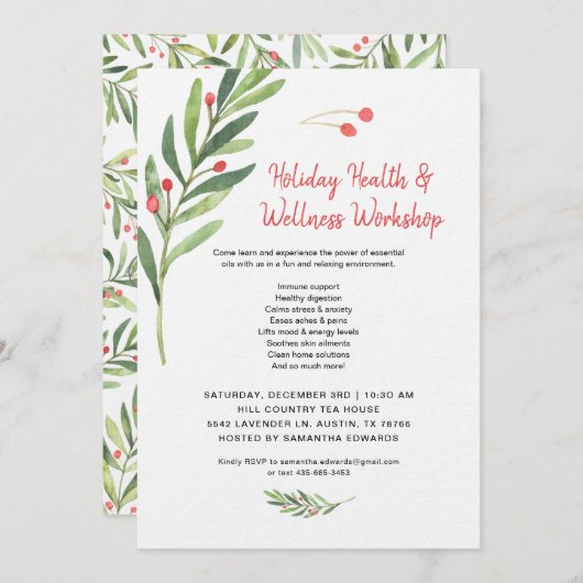 Workshop vakantiekst kerst essenti oils kaart (Voorkant / Achterkant)