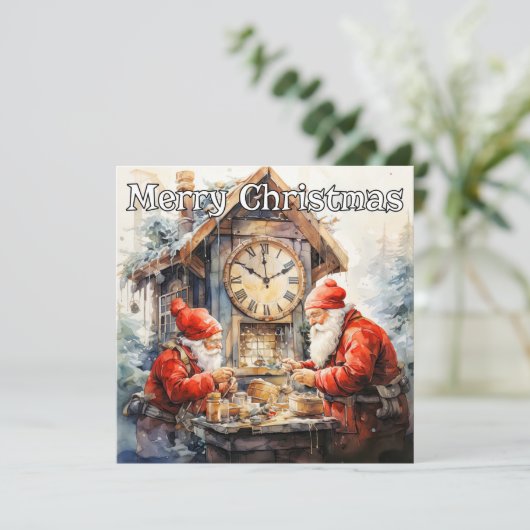 Workshop van de Kerstman | Prettige feestdagen €? Feestdagenkaart (Staand voorkant)