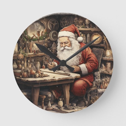 Workshop van de Kerstman Whimsy Ronde Klok (Voorkant)