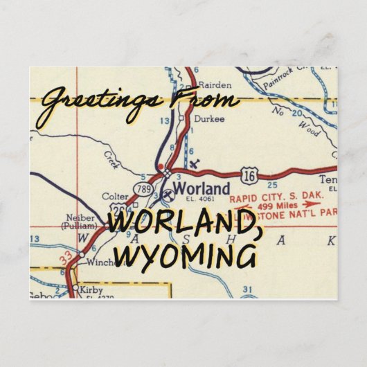 Worland Wyoming  Map Briefkaart (Voorkant)