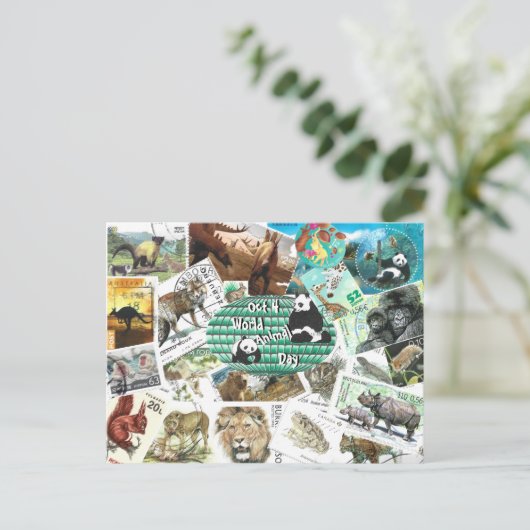 World Animal Day Briefkaart met postzegels (Staand voorkant)