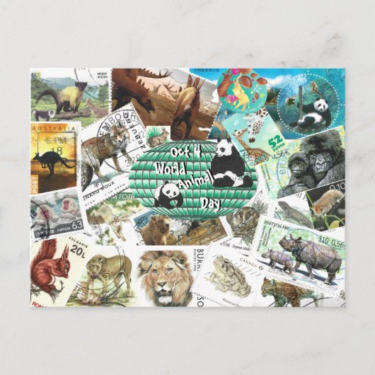 World Animal Day Briefkaart met postzegels (Voorkant)