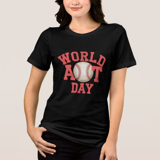 World Art Day Baseball Design Tri-Blend Shirt (Voorkant)