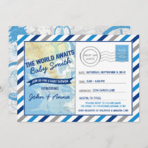 World Awaits Baby shower Invitation Blue Briefkaar