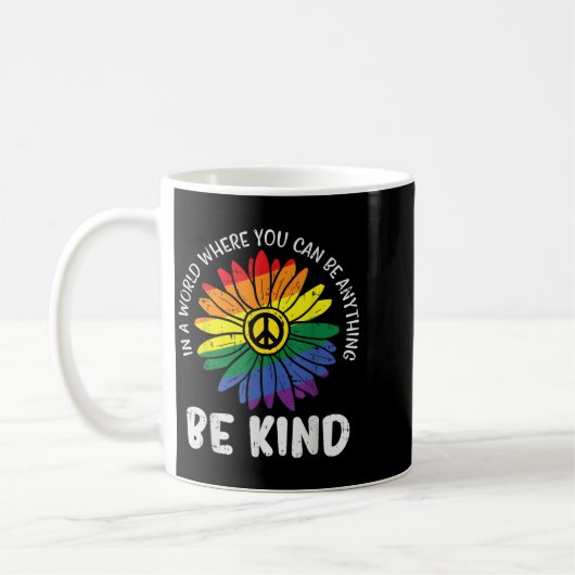 World Be Kind Rainbow Daisy Peace Hippie Gay Pride Koffiemok (Links)