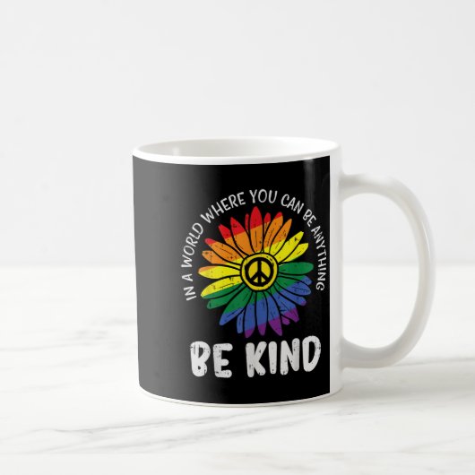 World Be Kind Rainbow Daisy Peace Hippie Gay Pride Koffiemok (Rechts)