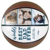 World Best Dad Blue 3 Photo Collage Keepslag Basketbal (Voorkant)