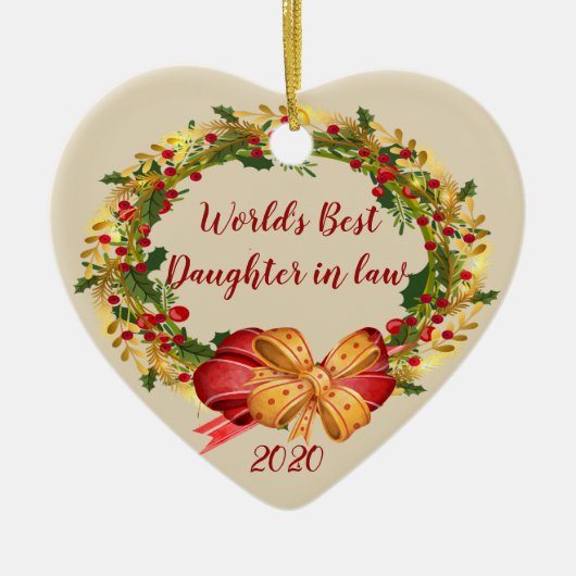 World Best Daughter Inlaw Antiek Krans Kerst Keramisch Ornament (Voorkant)