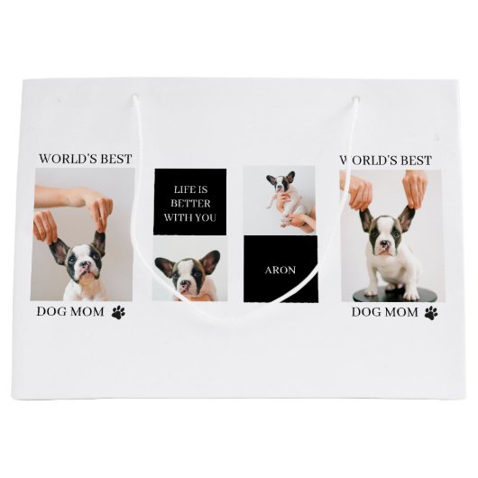 World Best Dog Mam | Collage Dog Foto Groot Cadeauzakje (Voorkant)