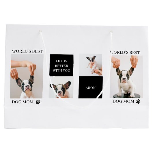 World Best Dog Mam | Collage Dog Foto Groot Cadeauzakje (Achterkant)