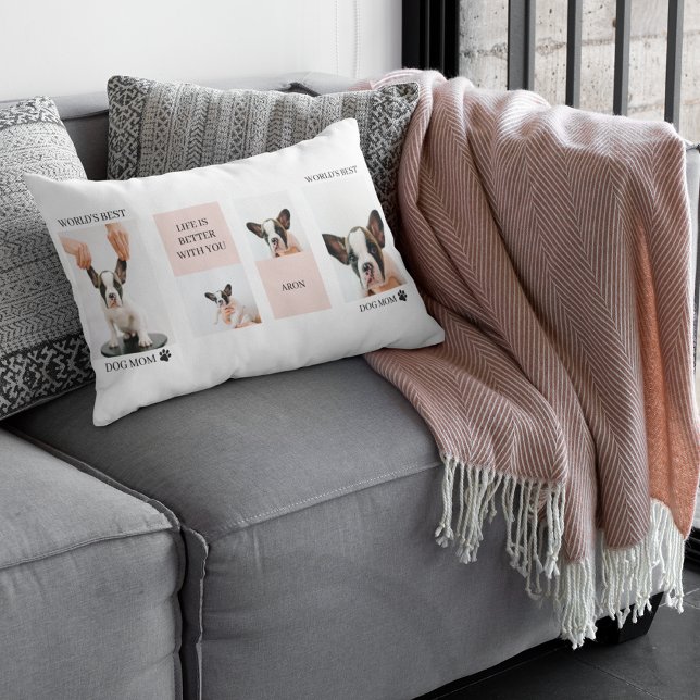 World Best Dog Mam | Foto van collage | Pastel Roz Kussen (Creator heeft geüpload)