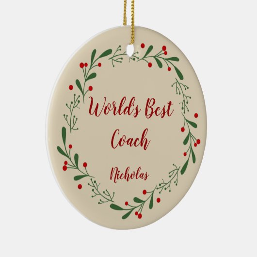 World Best Teacher Coach Custom Name Kerstmis Keramisch Ornament (Rechts)