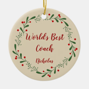 World Best Teacher Coach Custom Name Kerstmis Keramisch Ornament