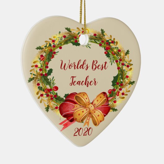 World Best Teacher Dated Antiek Wreate Kerstmis Keramisch Ornament (Rechts)