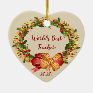 World Best Teacher Dated Antiek Wreate Kerstmis Keramisch Ornament