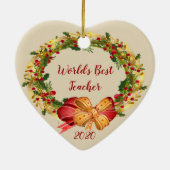 World Best Teacher Dated Antiek Wreate Kerstmis Keramisch Ornament (Achterkant)