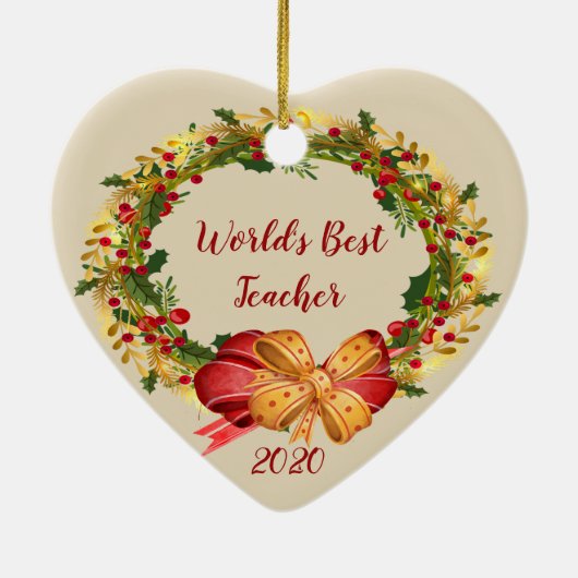 World Best Teacher Dated Antiek Wreate Kerstmis Keramisch Ornament (Achterkant)