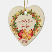 World Best Teacher Dated Antiek Wreate Kerstmis Keramisch Ornament (Links)