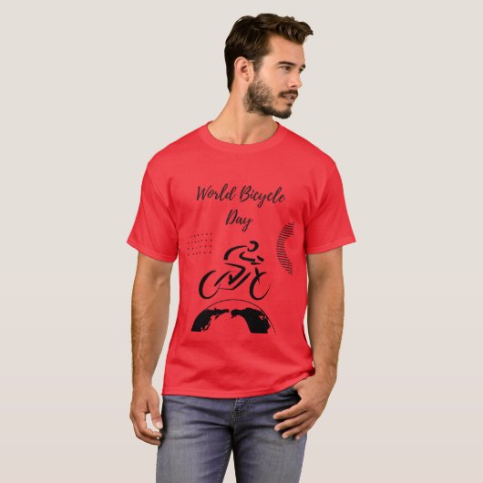 World Bicycle Day Red Cycling Enthusiast T-shirt (Voorkant volledig)