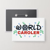 World Caroler met groene Muzieknoten en blauwe sne Button (Voorkant / Achterkant)