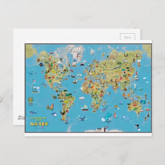 World Cartoon Map Briefkaart (Voorkant / Achterkant)