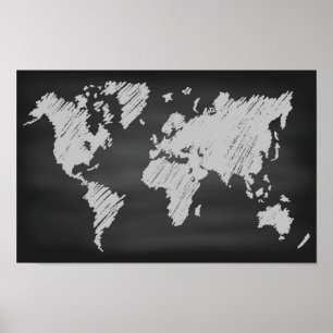 World Chalkboard-kaart Poster