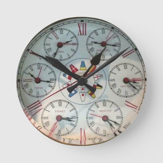 World Clock afbeelding for Round (Middelgrote) Wal Ronde Klok (Voorkant)