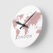 World Clock Custom Elegant City Time Zone Roze Ronde Klok (Hoek)
