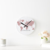 World Clock Custom Elegant City Time Zone Roze Ronde Klok (Huis)