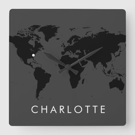 World Clock Custom Moderne US City Time Zone Vierkante Klok (Voorkant)