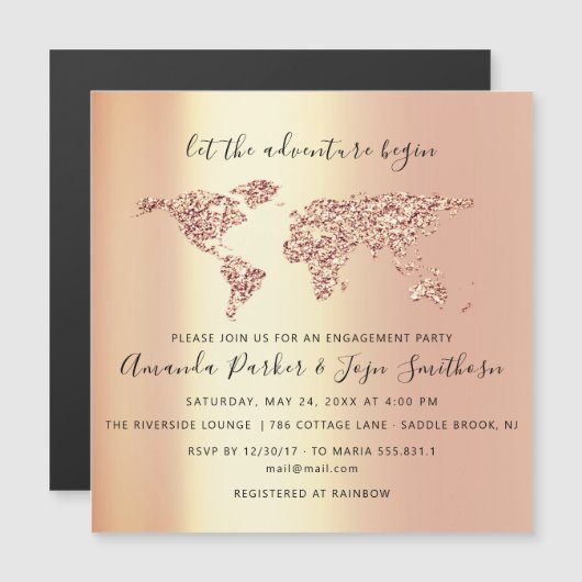 World Destination Map Wereldbol Bridal Wedding VIP Magnetische Uitnodiging (Voorkant / Achterkant)