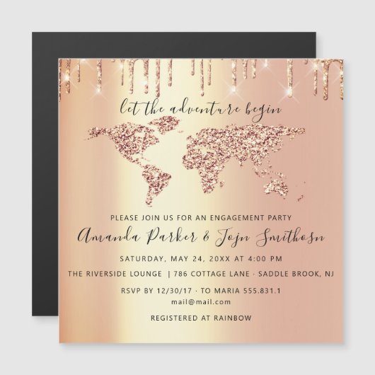 World Destination Map Wereldbol Bridal Wedding VIP Magnetische Uitnodiging (Voorkant / Achterkant)