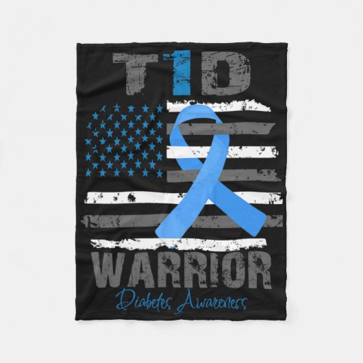 World Diabetes Awareness Blue Ribbon T1d Warrior T Fleece Deken (Voorkant)