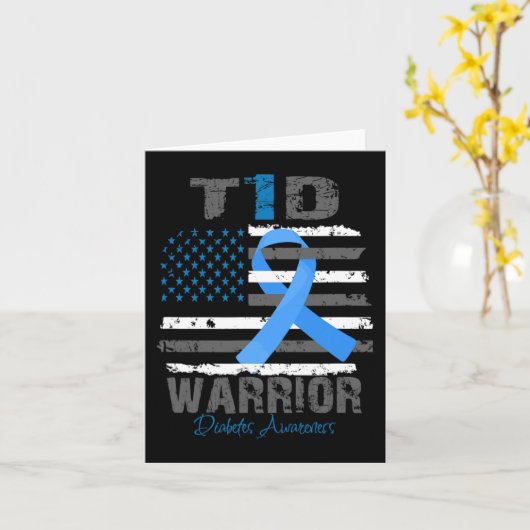 World Diabetes Awareness Blue Ribbon T1D Warrior T Kaart (Gele Bloem)