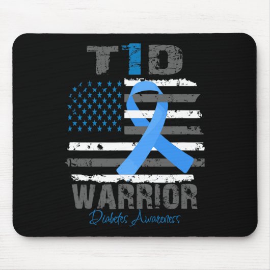 World Diabetes Awareness Blue Ribbon T1d Warrior T Muismat (Voorkant)
