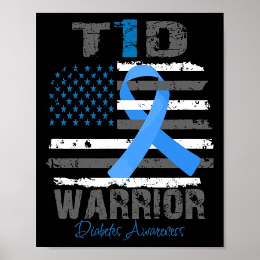 World Diabetes Awareness Blue Ribbon T1D Warrior T Poster (Voorkant)