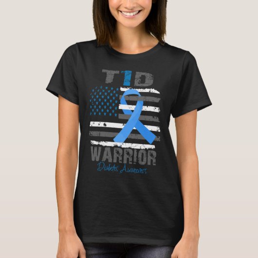World Diabetes Awareness Blue Ribbon T1d Warrior T T-shirt (Voorkant)
