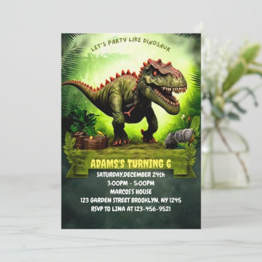 World Dinosaur Park Birthday Invitation Dinosaur Kaart (Staand voorkant)