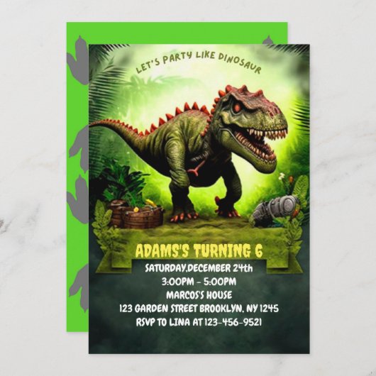 World Dinosaur Park Birthday Invitation Dinosaur Kaart (Voorkant / Achterkant)