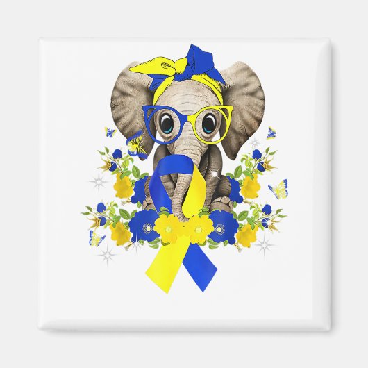 World Down Syndrome Awareness 2022 Elephant Blue Magneet (Voorkant)