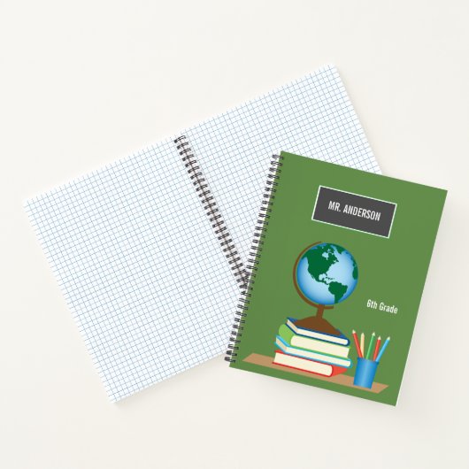 World Globe on Stack of Books Personalized Teacher Notitieboek (Binnen)
