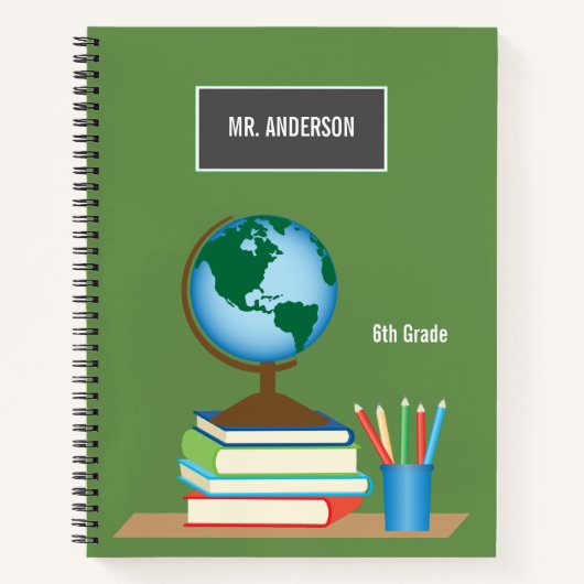 World Globe on Stack of Books Personalized Teacher Notitieboek (Voorkant)