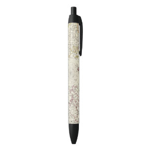 World, gnomonic proj V North Pole 45 N Lat Zwarte Inkt Pen