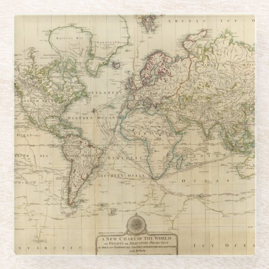 World Hand Colour Map Glazen Onderzetter (Voorkant)