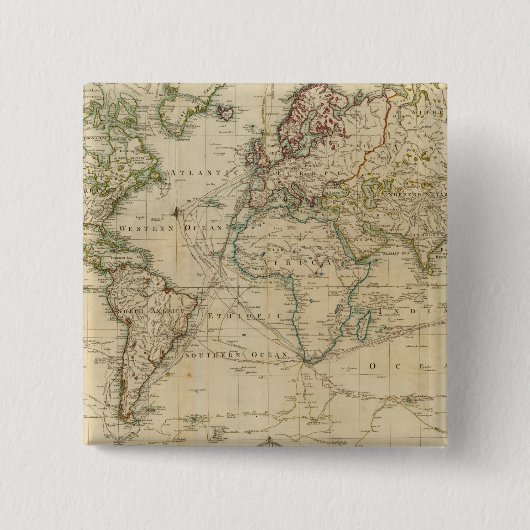 World Hand Colour Map Vierkante Button 5,1 Cm (Voorkant)