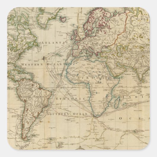 World Hand Colour Map Vierkante Sticker (Voorkant)
