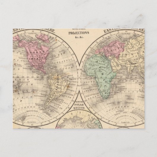 World Hemispheres Map door Mitchell Briefkaart (Voorkant)