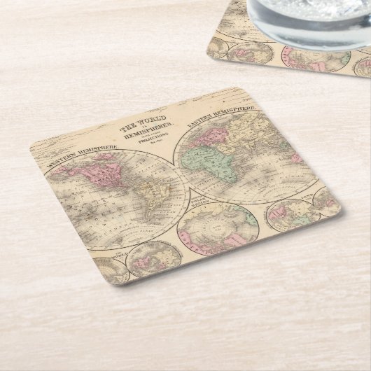 World Hemispheres Map door Mitchell Kartonnen Onderzetters (Schuin)